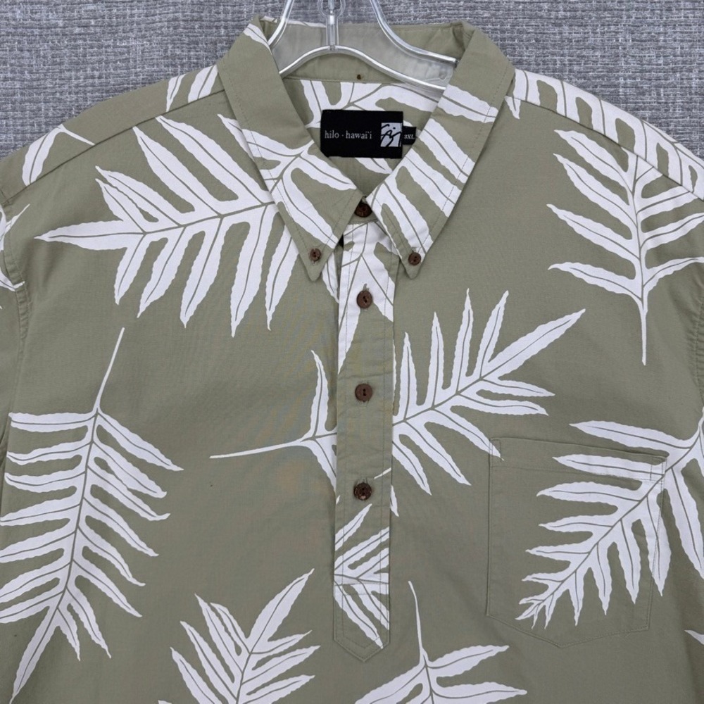 Sig Zane Hilo Hawaiian Aloha Shirt Mens Sz 3XL Green Fronds Floral Popover